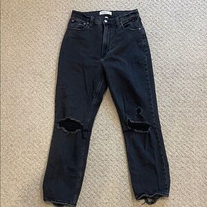 Abercrombie & Fitch Black Distressed Straight Leg Jeans